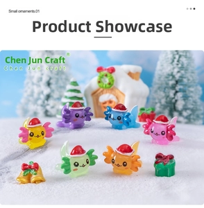 Miniature Christmas axolotl resin figurines in festive landscape with tiny snow trees