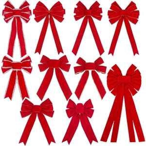 Christmas Decorative Bows Red Flocked Velvet For Tree Holiday Party Wreath Ornaments Multi Layered Classic Festive