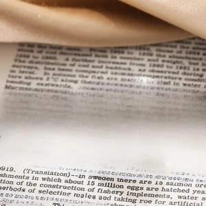 Detailed view of silver liquid metal texture ring placed on a vintage book