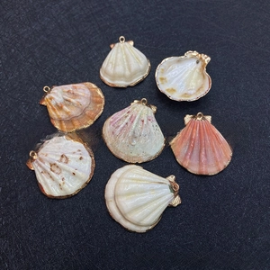 Set of 7 natural seashell pendants with gold-plated edges and loops for DIY jewelry making