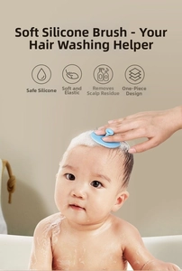 Detail of safe silicone baby scalp brush with seamless design for gentle hair cleaning