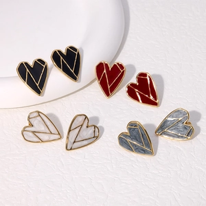 Heart Shaped Stud Earrings Stainless Steel 18K Gold Plated Enamel Geometric Minimalist Fashion Jewelry For Women
