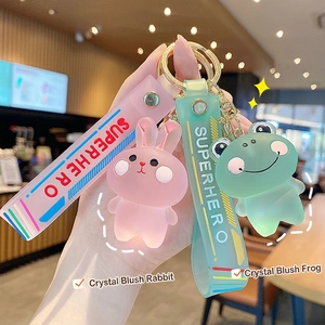 Porte-clés Animal Dessin Animé Résine Cristal Blush Lapin Grenouille Poussin Ours PVC Superhero Dragonne Ornement De Sac