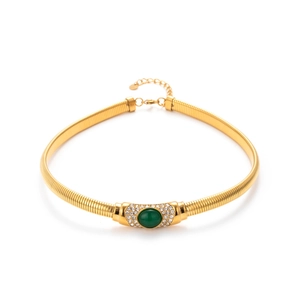 Collana a catena a serpente vintage oro con pendente tondo in zircone verde smeraldo