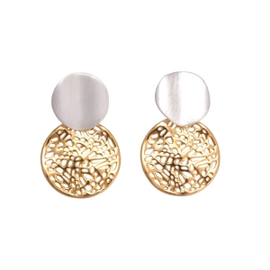 Modern geometric 18k gold plated hollow circular drop earrings with silver stud for women