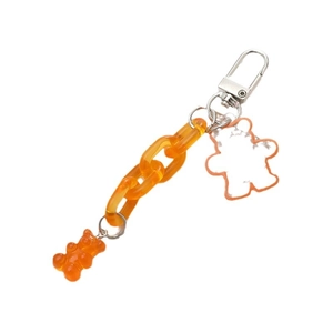 Vibrant orange acrylic chain keychain featuring two adorable 3D resin bear charms