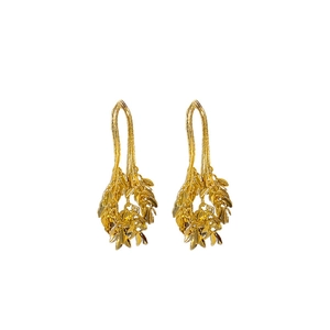 Elegant gold plated wheat ear tassel earrings featuring leaf fringe design for women