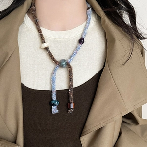 Bohemian woven rope necklace with colorful resin beads and pearls for women