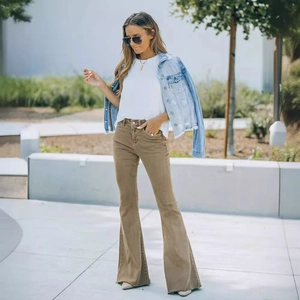 Damen Jeans mit hoher Taille Retro-Schlaghose Braun weite gerade Beine lockere Passform