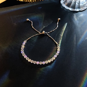Sparkling silver adjustable crystal bracelet for women with elegant sliding drawstring clasp