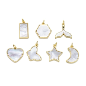 Golden shell charms set featuring butterfly, star and moon shapes for DIY necklaces