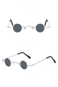Front and 45-degree side views of silver metal small round frame punk sunglasses