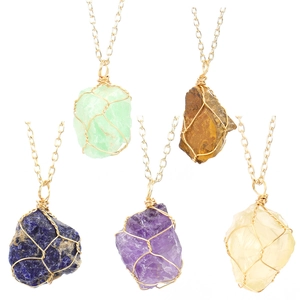 Natural Raw Crystal Stone Pendant Necklace Handcrafted Wire Wrapped Irregular Gemstone Bohemian Jewelry For Women