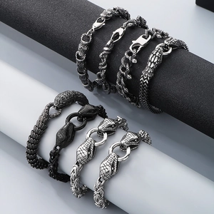 Snake Head Bracelet Stainless Steel Dragon Scale Texture Retro Punk Gothic Jewelry For Men Cool Hardcore Rock Style Accessory