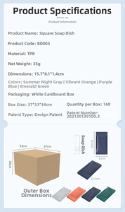 Detailed specs of anti-slip TPR soap dish with drainage slots and size dimensions