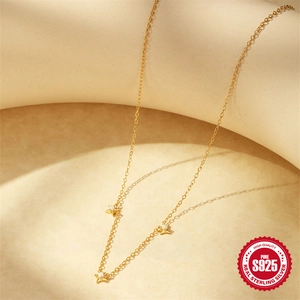 S925 sterling silver gold star necklace with white opal stone on minimal chain