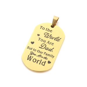 Gold military dog tag pendant for Father's Day with engraved heart and tribute text