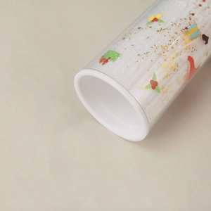 Double-layer Christmas straw cup with golden glitter and festive gift patterns