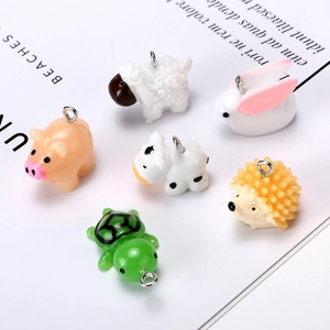 Set of 6 cute resin animal charms including rabbit cow and turtle for DIY jewelry making