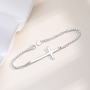 Elegant S925 sterling silver cross bracelet with adjustable box chain and lobster clasp