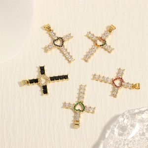 Cross Heart Pendant Brass 18K Gold Plated Micro Inset Cubic Zirconia DIY Jewelry Accessories Fashion Hollow Design
