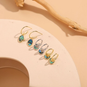 Detailed macro view of S925 silver earrings featuring abalone shell and zircon accents