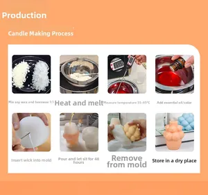 DIY guide showing 8 steps to create a bubble candle using a silicone sphere mold