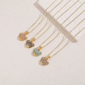 Elegant bear pendant necklace with colorful zircons on gold chain for women
