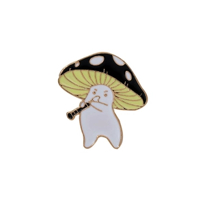 Cartoon mushroom enamel pin playing musical instrument in cute alloy metal style