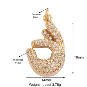 Copper micro-pave hollow Hamsa hand pendant charm with white zircons for jewelry making