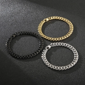 Classic stainless steel Cuban link bracelets in gold, silver, and black finishes for men