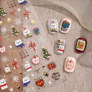 Adesivi per nail art natalizi con motivi di orsi polari e fiocchi di neve per manicure