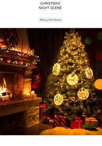 Detail of Christmas LED hanging lights with Santa and snowman patterns in a cozy room
