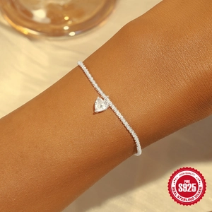 S925 Sterling silver bracelet featuring a moonstone heart pendant on a stylish chain