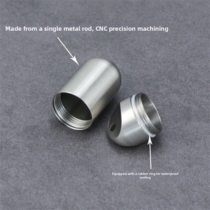 Detail view of CNC machined titanium capsule with waterproof seal and screw threads