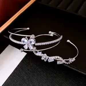 Butterfly Zircon Rhinestone Layered Open Bangle Copper Fashion Jewelry Elegant Sparkling Adjustable Cuff For Women Luxury Style