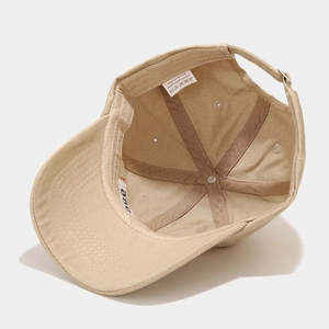 Internal view of khaki cotton 1986 baseball cap with reinforced seams and quality lining