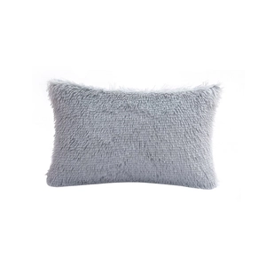 Soft light blue faux fur throw pillow cover in plush long-hair fabric for sofa and bed