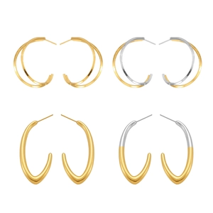 Lot de quatre boucles d'oreilles géométriques en C en acier inoxydable poli or 18 carats et argent