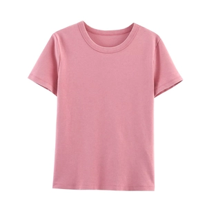 T-shirt classique rose à manches courtes et col rond en maille de coton douce