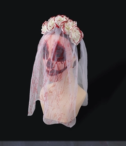 Ghost bride headband with white roses and blood-stained veil for Halloween costume props