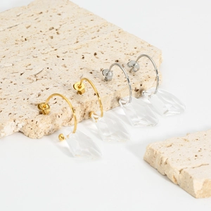 Minimalist irregular transparent crystal drop earrings in gold and silver finishes