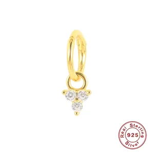 S925 Sterling Silver huggie hoop earring with three sparkling zircon stones in gold finish