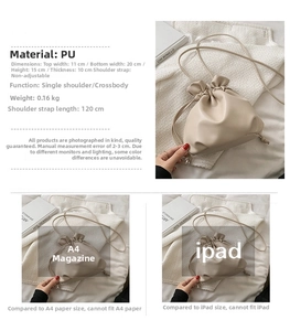 Detaillierte Größentabelle für beige Kordelzug-Beuteltasche mit A4 und iPad Vergleich