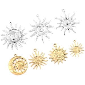 7Pcs silver and gold stainless steel sun and moon charms for DIY jewelry making