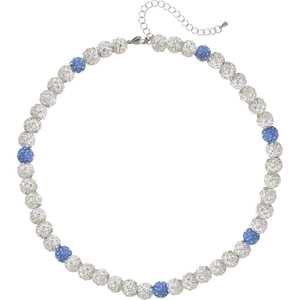 Men's adjustable baseball necklace with sparkling 10mm white and blue rhinestone beads