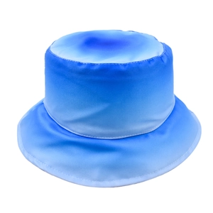 Blue gradient bucket hat with flat top design and premium polyester blend material
