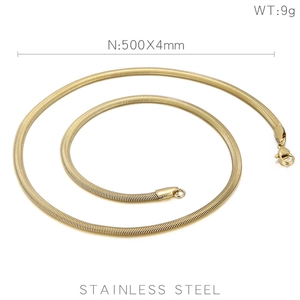 Detailed view of golden stainless steel flat snake chain with size and weight info