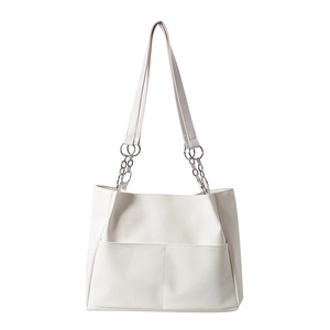 Grande borsa tote minimalista in pelle PU bianca con cuciture verticali per donne