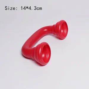 Detailed size view of red plastic U-shaped handset component measuring 14 by 4.3 cm